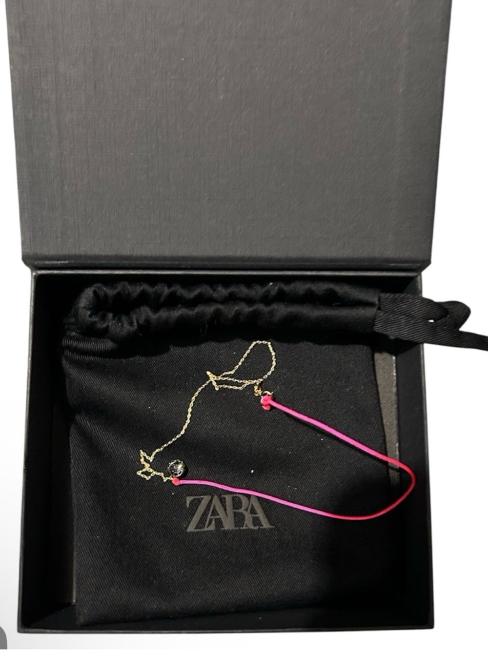 ZARA Neon Pink Cord & Gold Chain Rhinestone Bracelet NIB 1856/283
